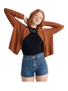 Madewell Brown Brampton Crop Cardigan Button Up Layering Sweater Knit XS